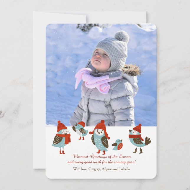 Cute Birds with Winter Clothes Photo Card (Framsida)