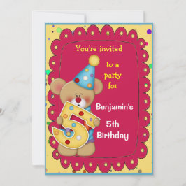 Cute Birthday Bear Age 5 Inbjudningar