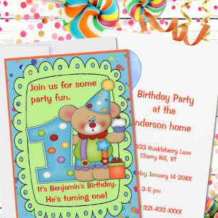 Cute Birthday Bear Ålder 1 Inbjudningar