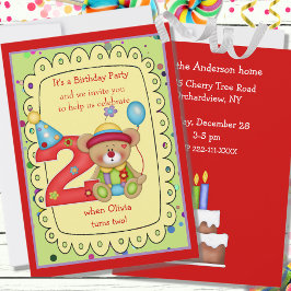 Cute Birthday Bear Ålder 2 Inbjudningar