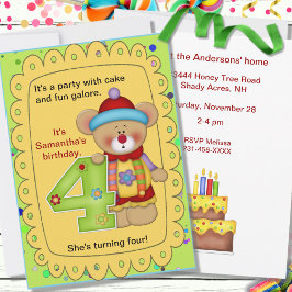 Cute Birthday Bear Ålder 4 Inbjudningar