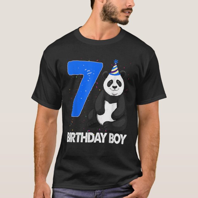 Cute Birthday Boy 7 Pandas Funny Bear Tees Panda L T Shirt (Framsida)