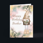 Cute Birthday Brother Lucky Gnome Card Kort<br><div class="desc">Lucky Little Woodland Gnome med söt fågel,  mus och bunny.  Födelsedagskort för din bror</div>