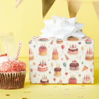 Cute Birthday Cakes Wrapping Paper Presentpapper
