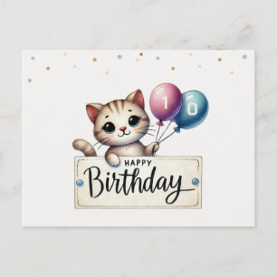 Cute Birthday Card med Lycklig Cat and Balloc Vykort