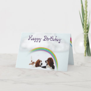 Cute Birthday Card w/Basset Hounds and Rainbows Kort