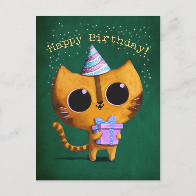 Cute Birthday Cat Vykort (Framsida)
