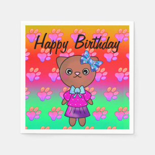 Cute Birthday Cat with Aditable Tass avtryck Pappersservett