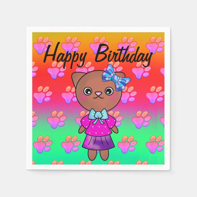 Cute Birthday Cat with Aditable Tass avtryck Pappersservett (Framsidan)