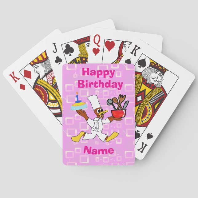 Cute Birthday Chef Ducky Kazoo Rosa Geometric Casinokort (Baksidan)