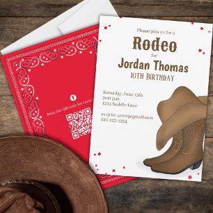 Cute Birthday Cowboy Rodeo QR Code Social Media Inbjudningar