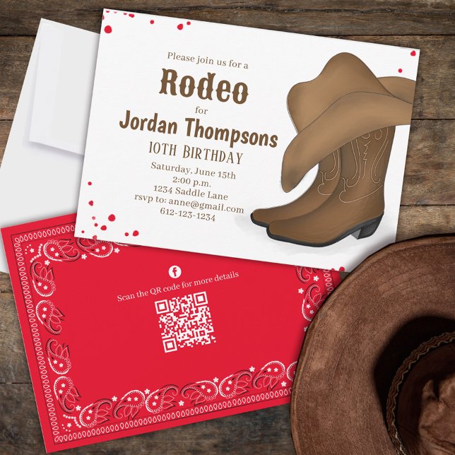 Cute Birthday Cowboy Rodeo QR Code Social Media Inbjudningar (Skapare uppladdad)