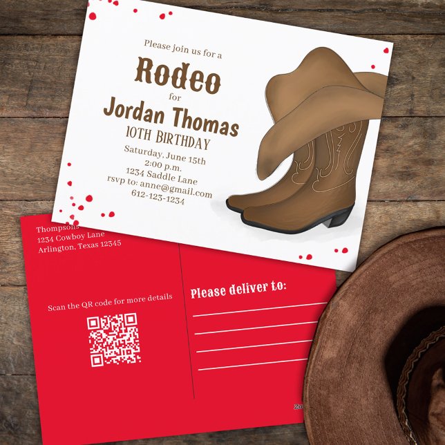 Cute Birthday Cowboy Rodeo Red Bandana QR-kod Vykort (Skapare uppladdad)