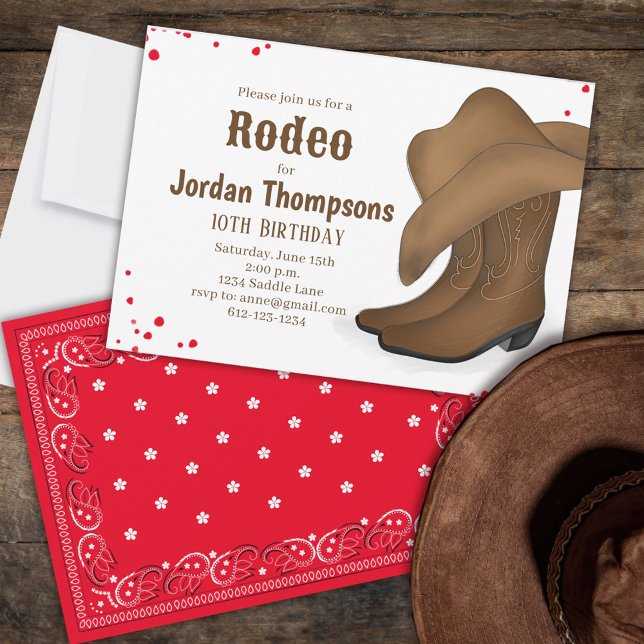 Cute Birthday Cowboy Rodeo Simple Red Bandana Inbjudningar (Skapare uppladdad)