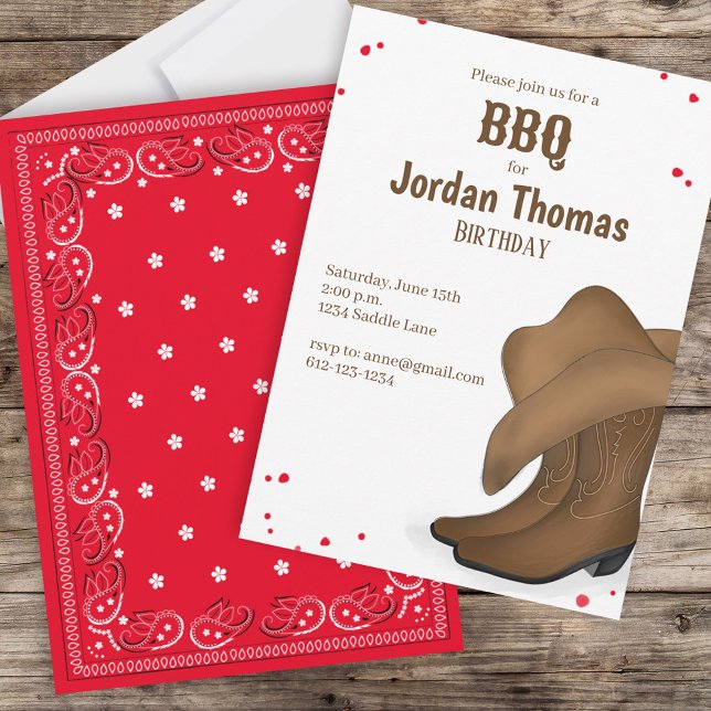 Cute Birthday Cowboy Rodeo Simple Red Bandana Inbjudningar (Skapare uppladdad)