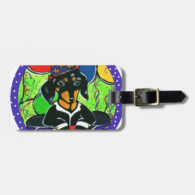 Cute Birthday Dachshund Bagagebricka (Horisontell Framsida)