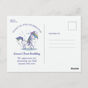 Cute Birthday Doodle Rainbow Unicorn Tack Vykort
