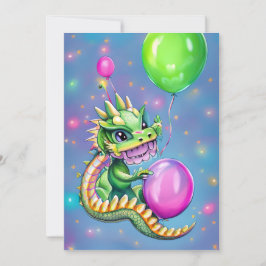 Cute Birthday Dragon med ballonger Julkort