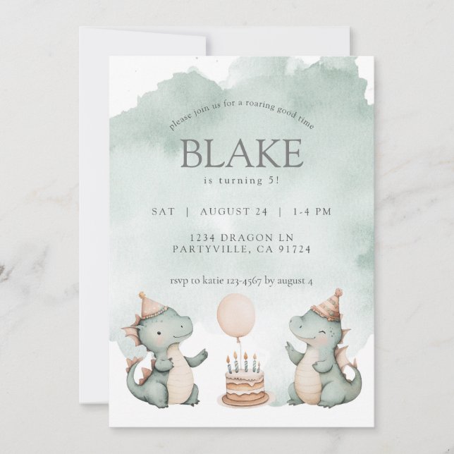 Cute Birthday Dragons Dinosaurs Party Inbjudningar (Framsida)