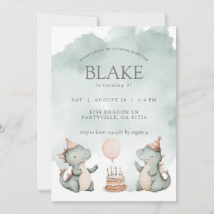 Cute Birthday Dragons Dinosaurs Party Inbjudningar