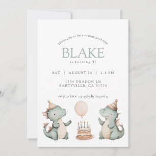 Cute Birthday Dragons Dinosaurs Party Inbjudningar