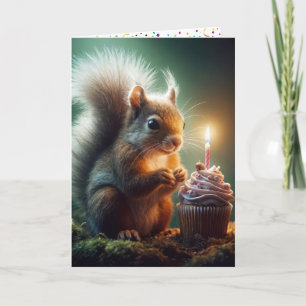 Cute Birthday-ekorre med cupkaka Kort