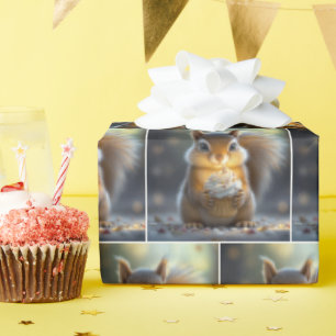 Cute Birthday-ekorre med cupkaka Presentpapper