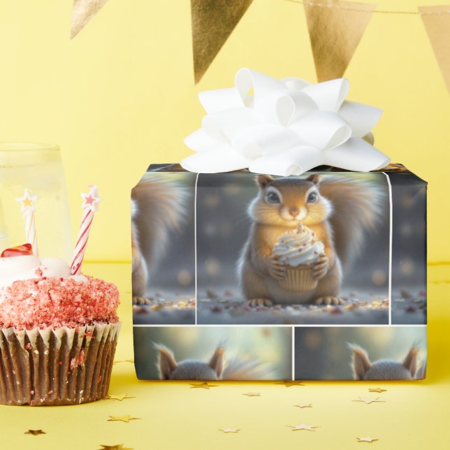Cute Birthday-ekorre med cupkaka Presentpapper (Födelsedagsfest)