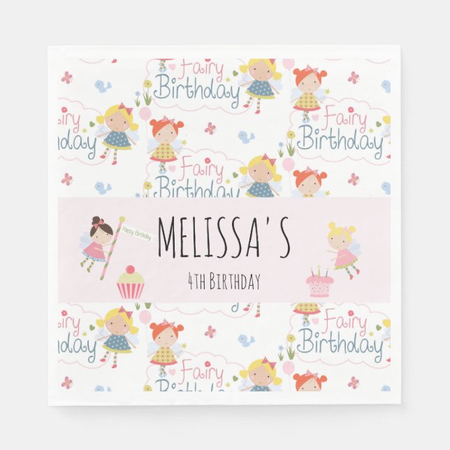 Cute Birthday Fairy Personlig Party Pappersservett (Framsidan)