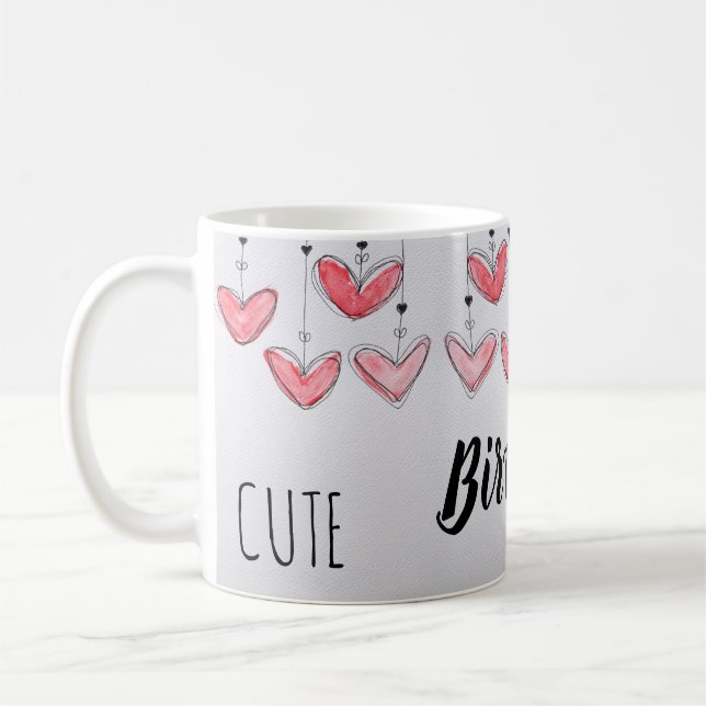 Cute Birthday-flicka med vattenfärgat hjärta Kaffemugg (Vänster)