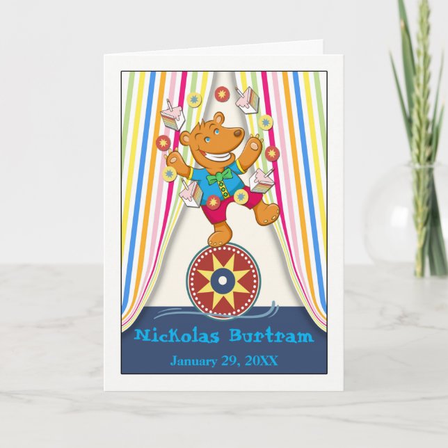 Cute Birthday for Child with Bear Juggling Cake Kort (Framsida)