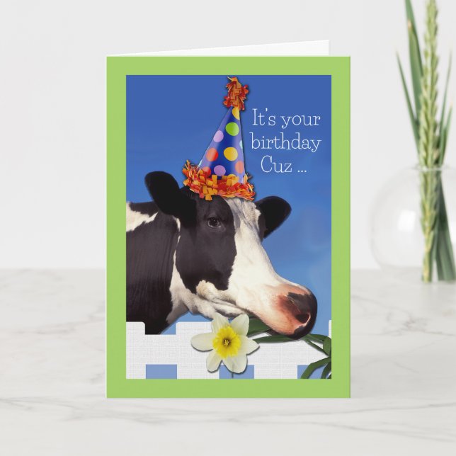 Cute Birthday för Cousin med Funny Cow Kort (Framsida)
