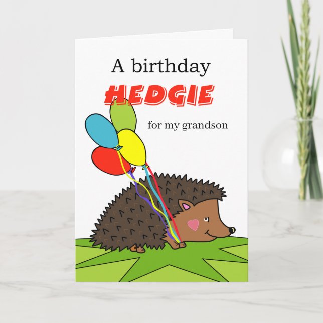 Cute Birthday for Grandson, Hedgehog, Balloons Kort (Framsida)