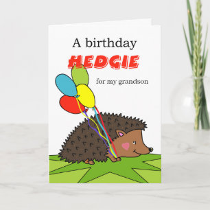 Cute Birthday for Grandson, Hedgehog, Balloons Kort