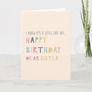 Cute Birthday for Sister Pastel Typography late Kort