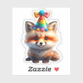Cute Birthday Fox with Rainbow Party Hat Sticker Klistermärken