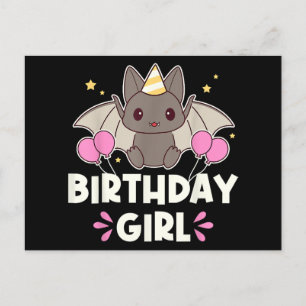 Cute Birthday Girl Fladdermus Graphic Helg Vykort