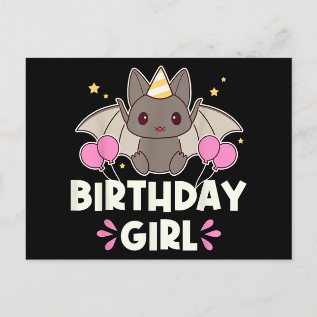 Cute Birthday Girl Fladdermus Graphic Helg Vykort (Framsida)