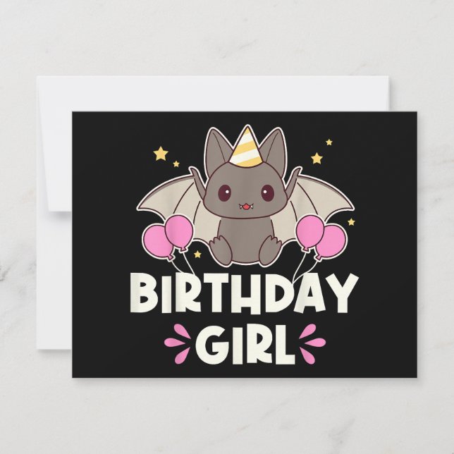 Cute Birthday Girl Fladdermus Graphic Inbjudningar (Framsida)