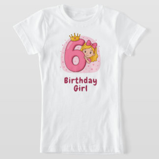 Cute Birthday Girl med Krona och nummer 6 T Shirt