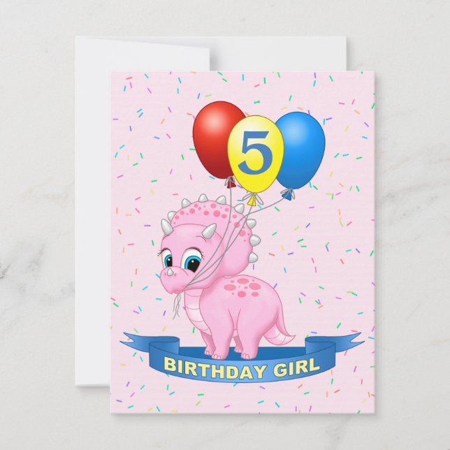 Cute Birthday Girl Rosa Baby Triceratops Dino Inbjudningar (Framsida)