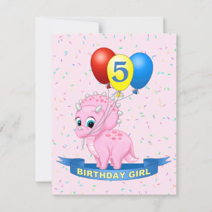 Cute Birthday Girl Rosa Baby Triceratops Dino Inbjudningar