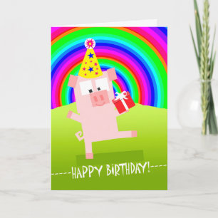 Cute Birthday Gris under Regnbåge Himlar Kort