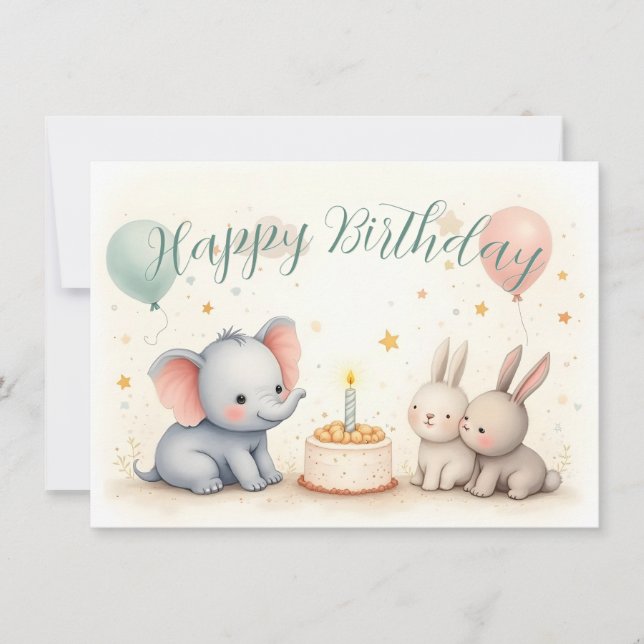 Cute Birthday Hälsning med djurvänner (Framsida)