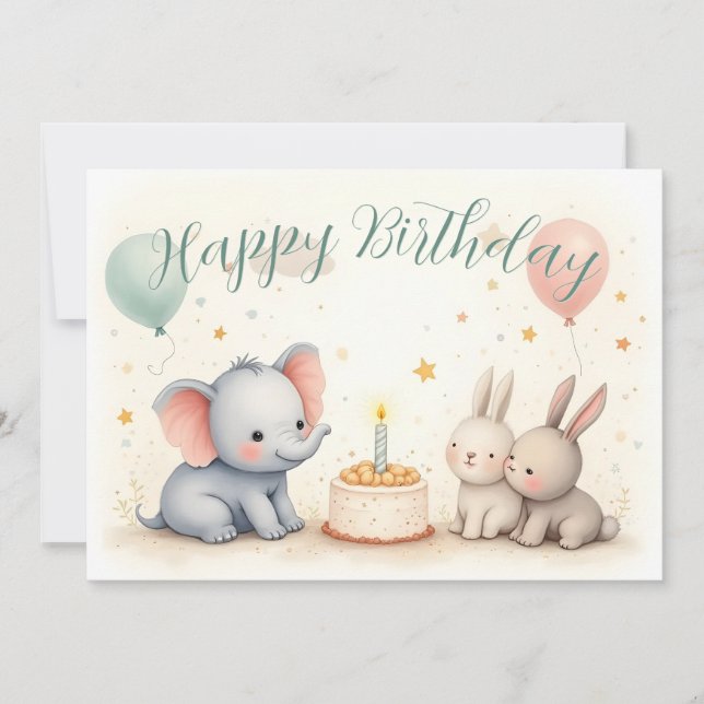 Cute Birthday Hälsning med djurvänner (Framsida)