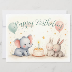 Cute Birthday Hälsning med djurvänner