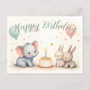 Cute Birthday Hälsning med djurvänner Helg Vykort