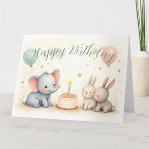 Cute Birthday Hälsning med djurvänner Kort