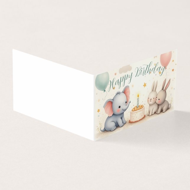 Cute Birthday Hälsning med djurvänner Kort (Utsida)