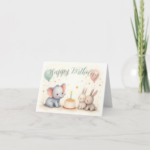 Cute Birthday Hälsning med djurvänner Kort